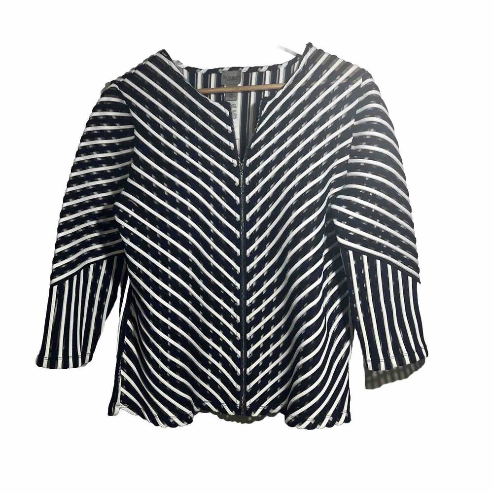 CHICO'S 1 chicos size medium Easywear Navy SHEER MESH STRIPE ZIP UP JACKET